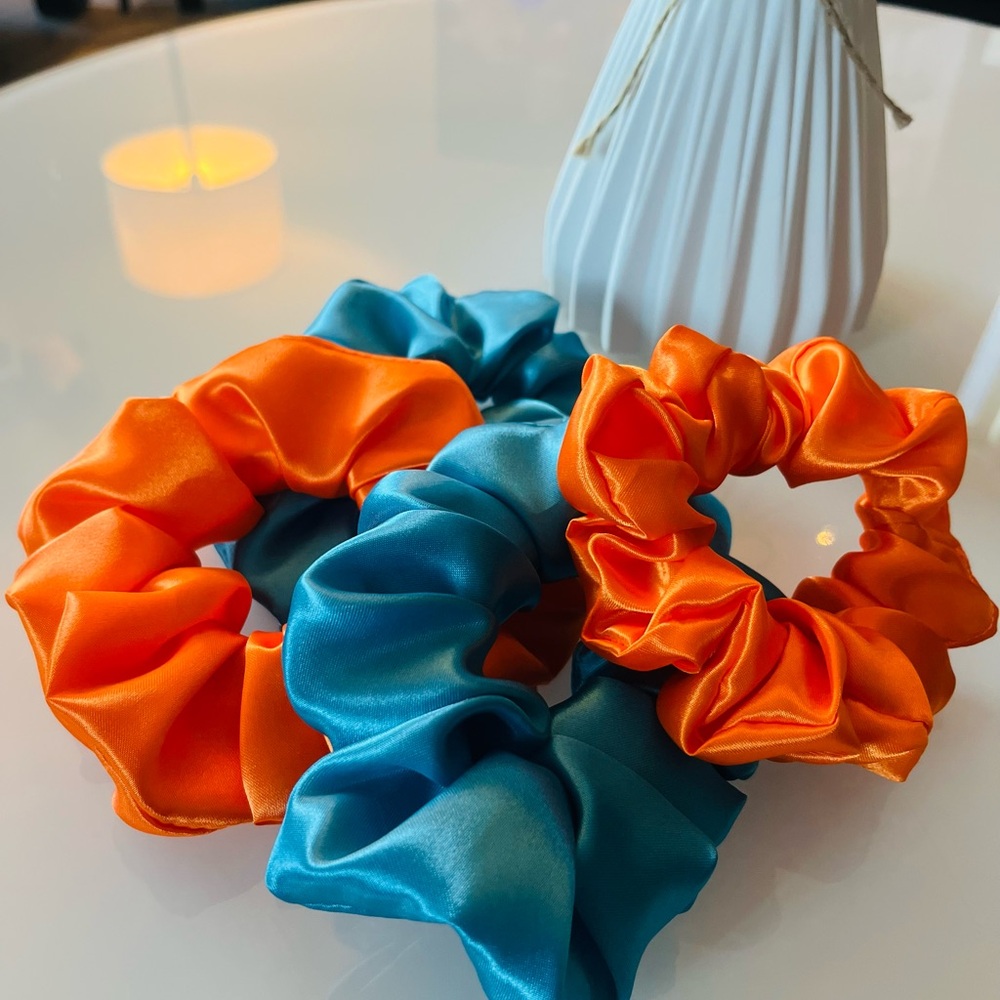 Vibrant Orange and Blue Satin Scrunchies Edmonton Oilers Edition